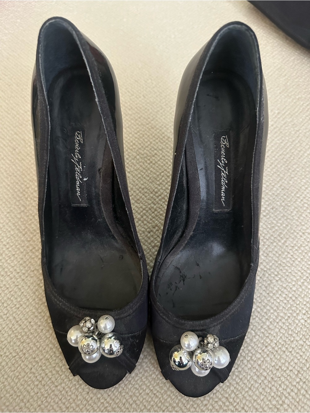 Betsey Johnson Black Embellished Peep-Toe Pumps